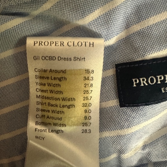 Proper Cloth Button Down 15.5 / 34 Gently worn 100% cotton - Picture 5 of 5
